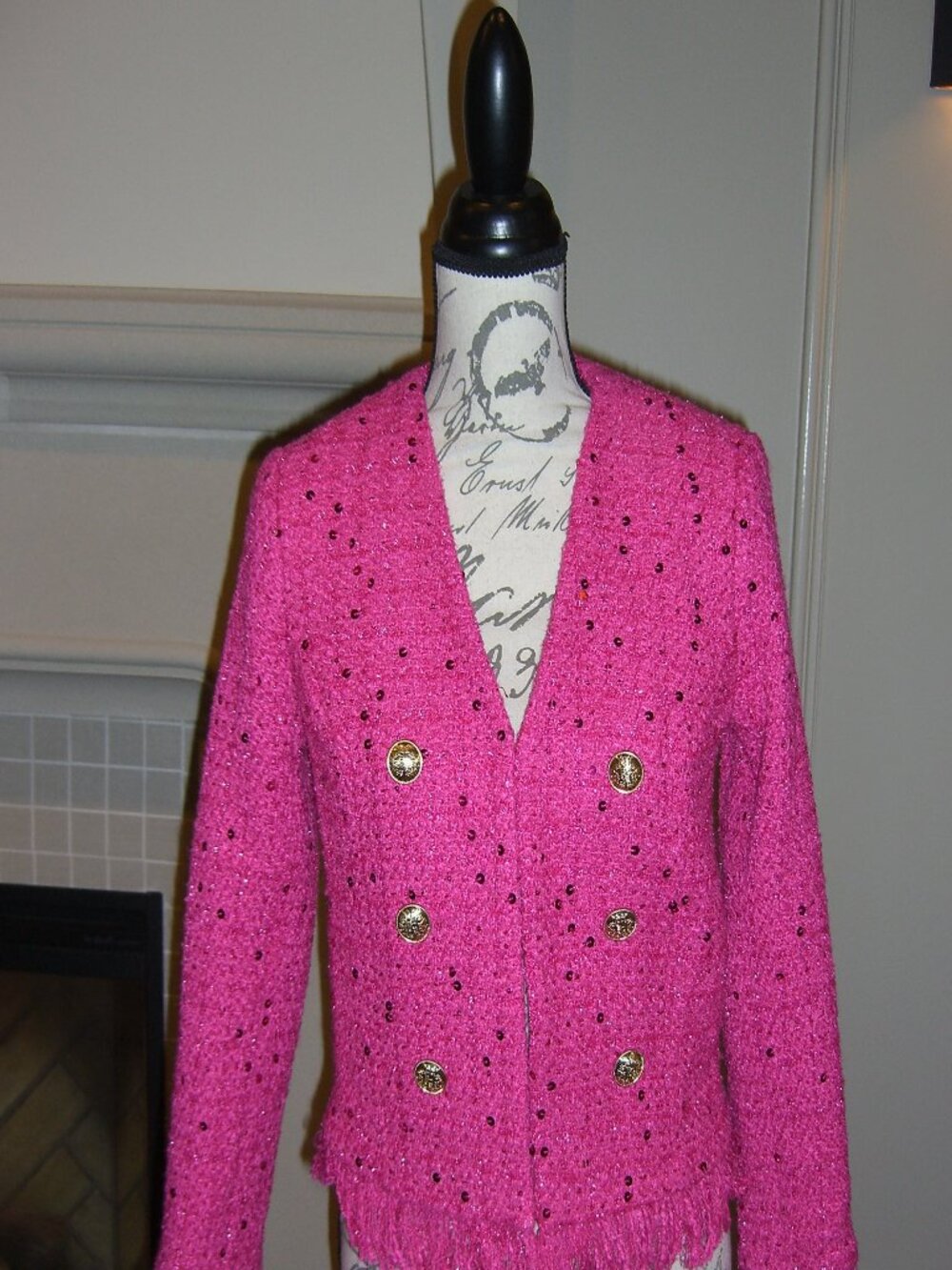 NWT ZARA FUSCHIA FRINGE TWEED JACKET 4 - Picture 2 of 8